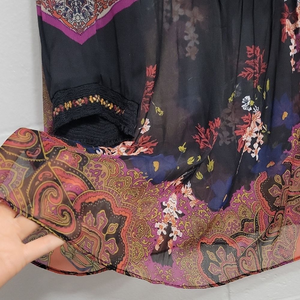 Soft Surroundings Embroidered Multicolor Blouse Black Red Size L Boho - Picture 7 of 11